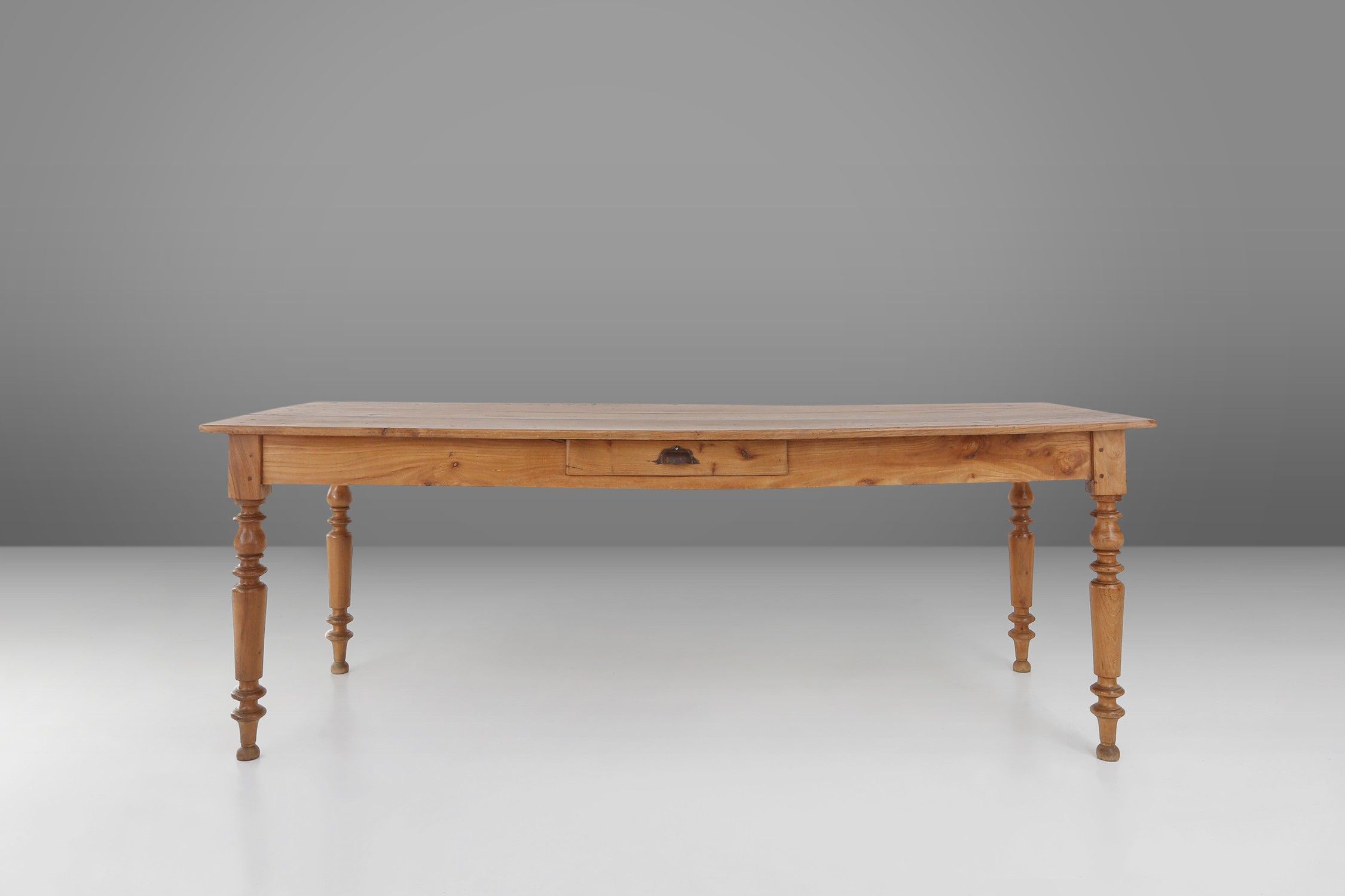 Wabi sabi style French dinner table in elm wood with drawer, ca. 1850thumbnail